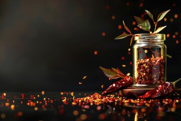 Aufkleber - A glass jar filled with dried red peppers. Great for food and spice concepts