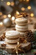 Sweet macarons on rustic table, perfect for food blogs
