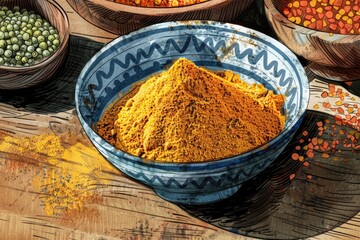 Aufkleber - A bowl filled with a mixture of various spices. Ideal for food and cooking concepts