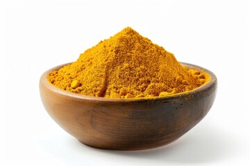 Aufkleber - A wooden bowl filled with a mound of turmeric. Perfect for food and spice related projects
