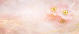 Fototapeta  - Tapeta, wzór w kwiaty, różowy zawilec, puste miejsce na tekst, kartka na życzenia	