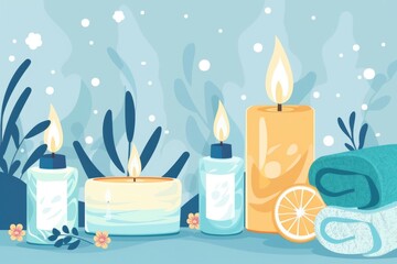 Aufkleber - Candles and towels arranged on a table. Great for spa or relaxation concepts