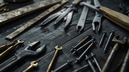Poster - Various tools neatly arranged on a table, suitable for DIY projects