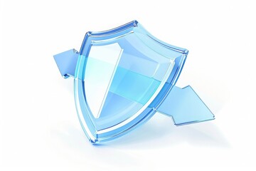 Fototapete - The Concept of Security: A Blue Glossy Shield Surrounded by Guarding Elements, Symbolizing Protection in the Digital Age, Generative AI