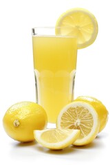 Sticker - Refreshing glass of lemon juice with lemons, perfect for summer drink concept