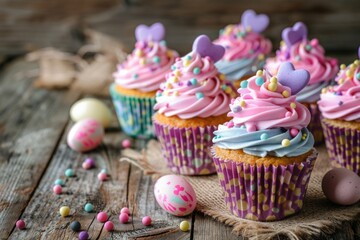 Sticker - Colorful cupcakes with pink frosting and sprinkles, perfect for bakery or celebration themes