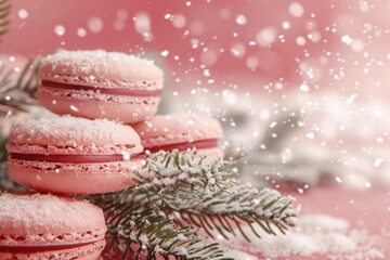 Poster - A pile of pink macarons on a table, ideal for food and dessert concepts