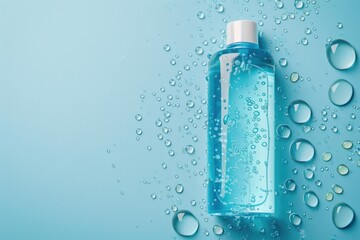 Poster - Clear plastic bottle of water on bright blue table. Perfect for hydration or health concepts