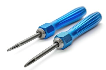Aufkleber - A pair of blue screwdrivers on a white surface. Ideal for construction and DIY projects