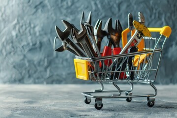 Poster - Tools in a shopping cart on a table, perfect for DIY projects