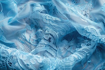 Poster - Detailed close up of blue lace fabric, ideal for fashion design projects