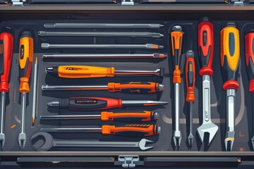 Poster - Various tools neatly organized in a toolbox, suitable for DIY projects