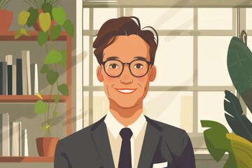 Poster - A man in a suit and tie standing in front of a window. Ideal for business and office concepts