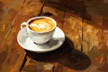 Poster - A painting of a cup of coffee on a table. Suitable for cafe menus
