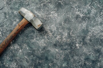 Poster - A wooden handle hammer laying on a surface. Suitable for construction projects