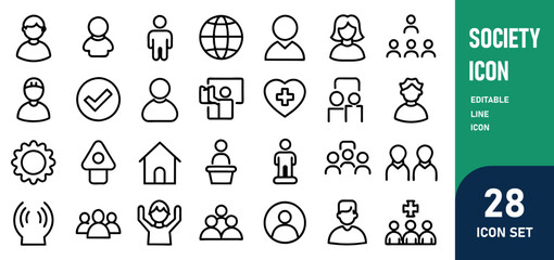 Wall Mural - Society Line Editable Icons set. Vector illustration in modern thin line style of people related icons social group, diversity, communication, and more. Pictograms and infographics for mobile ap