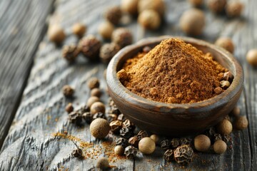 Aufkleber - A wooden bowl filled with a mixture of spices. Perfect for food and cooking concepts