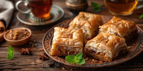 Aufkleber - Plate filled with food and a cup of tea, perfect for food blogs or restaurant menus