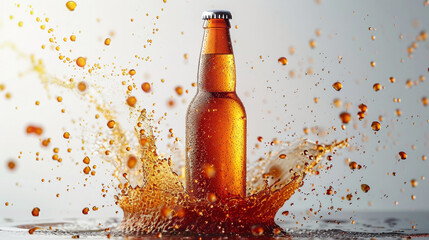 bottle of beer and beer splashes isolated on white background