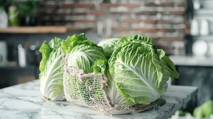 Poster - A bunch of lettuce displayed on a counter. Ideal for food and cooking concepts