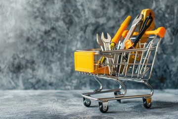 Poster - A small shopping cart filled with various tools, perfect for DIY projects