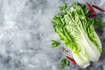 Poster - A bunch of lettuce on a table. Suitable for food and nutrition themes