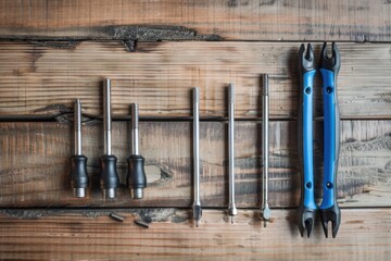 Poster - Various tools on a wooden table, suitable for DIY projects
