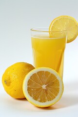 Poster - A glass of orange juice next to a half of a lemon. Perfect for food and beverage concepts