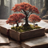 Fototapeta  - House on Book or tree of knowledge educational concept.  Tree growing from an open book.