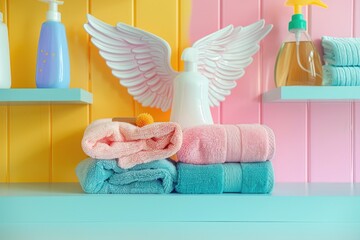 Poster - Stack of towels on a counter, perfect for bathroom or spa concept