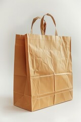 Canvas Print - A simple brown paper bag on a table, suitable for various uses