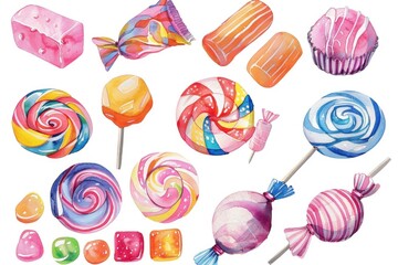 Aufkleber - A collection of colorful lollipops on a white background. Ideal for candy store promotions