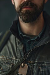 Poster - A man with a beard wearing a leather jacket. Suitable for fashion or lifestyle concepts