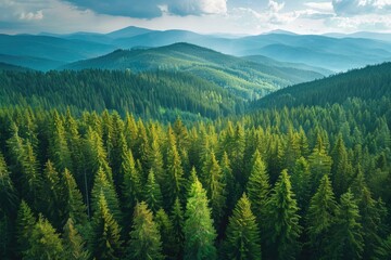Poster - Lush green trees in a dense forest, suitable for nature backgrounds