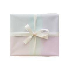 Poster - A gift box delicately wrapped in white paper stands out against a soft pastel set against a transparent background