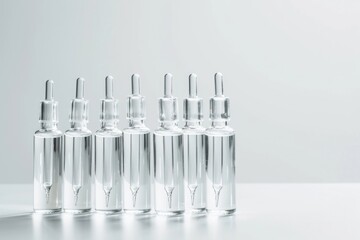 Poster - Clear glass bottles displayed on a table, suitable for various concepts and designs
