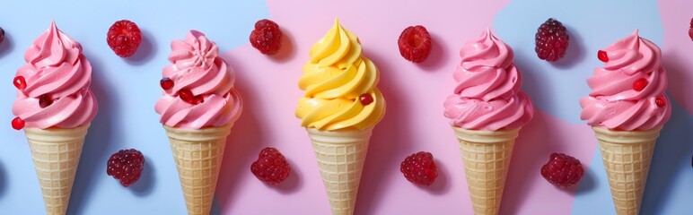 Wall Mural - Summer background with ice cream. Horizontal banner and poster, header for website