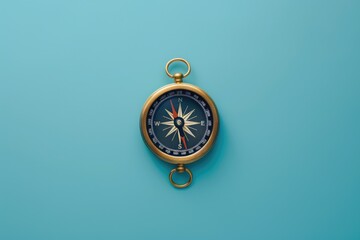 Poster - A gold compass on a blue background. Ideal for travel and navigation concepts