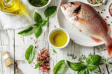 Aufkleber - A fish sitting on a white plate. Perfect for seafood restaurant menus