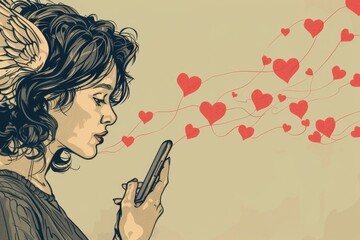 Poster - A woman holding a cell phone, suitable for technology concepts