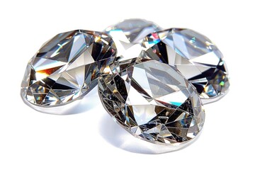 Poster - Close up shot of three diamonds on a white surface, suitable for jewelry designs