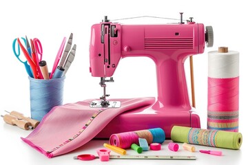Poster - A pink sewing machine placed on a table, ideal for craft and DIY projects