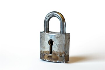 Poster - A metal padlock on a plain white surface. Suitable for security concepts