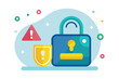 A lock and a shield with a question mark, symbolizing uncertainty and security vulnerability, privacy alert is not secure, Simple and minimalist flat Vector Illustration