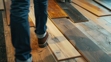Poster - A person standing on top of a wooden floor. Suitable for various concepts