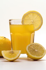 Poster - Glass of orange juice with fresh lemon slices, perfect for summer menus