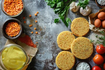 Poster - Assorted food items displayed on a table, suitable for various culinary concepts