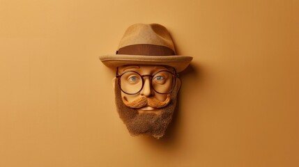 Sticker - A man with a beard and glasses posing against a wall. Ideal for business or casual concepts