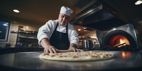 Wall Mural - chef makes pizza Generative AI