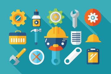 Poster - Collection of repair icons displayed in a simple and minimalist flat vector style, icon set repair, Simple and minimalist flat Vector Illustration